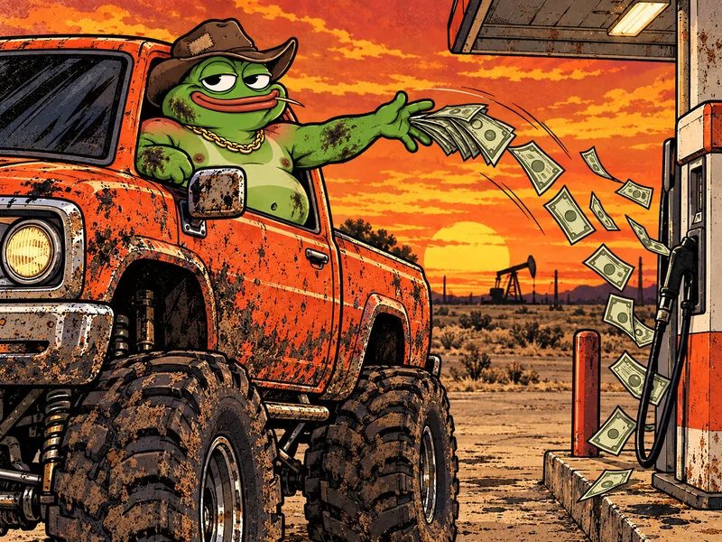 The Landman throws his paycheck from his lifted truck at a gas station.